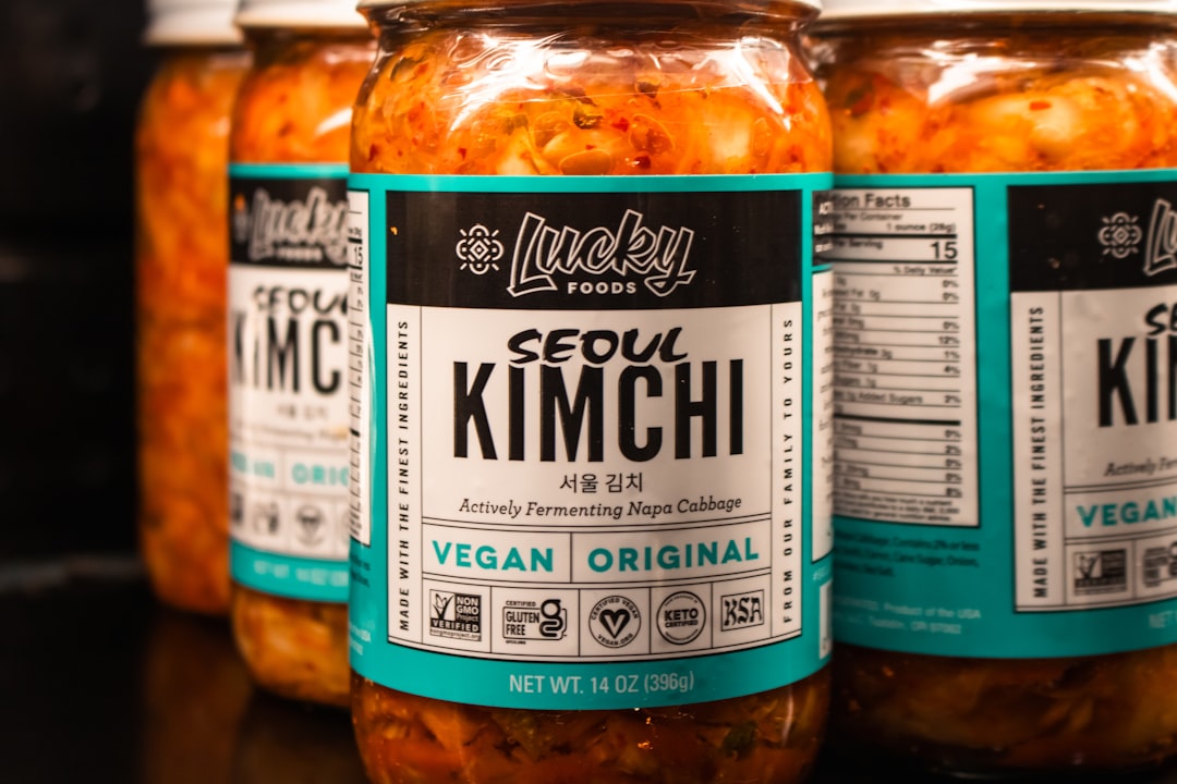 Jars of seoul kimchi from lucky foods.
