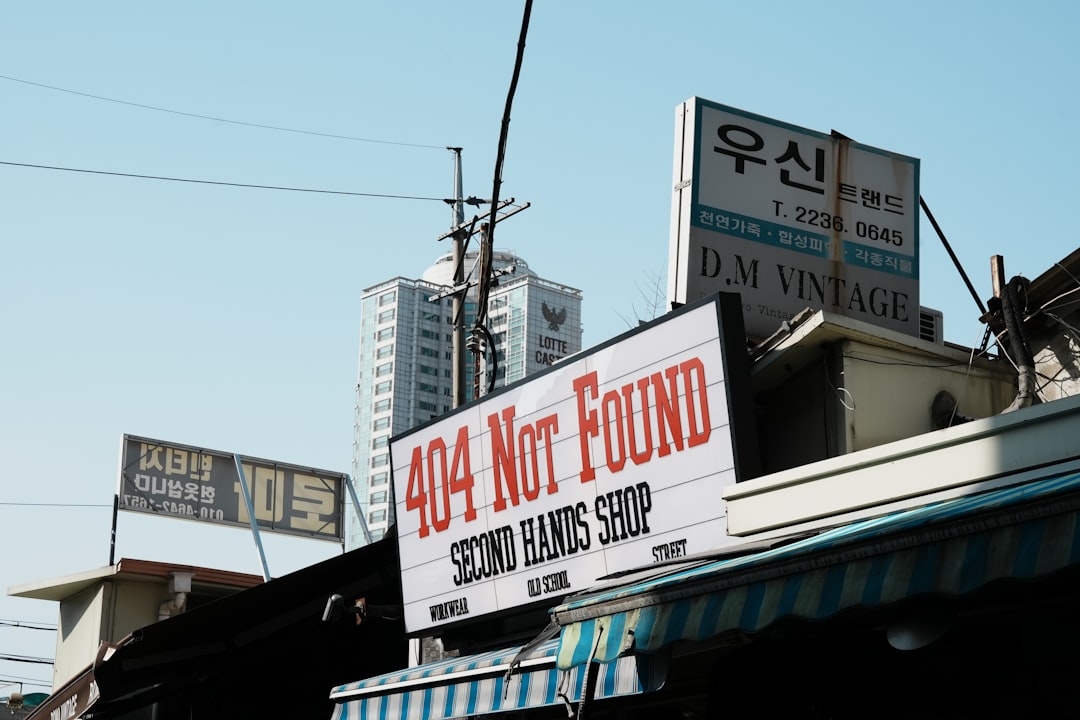 Second hands shop sign reads 404 not found