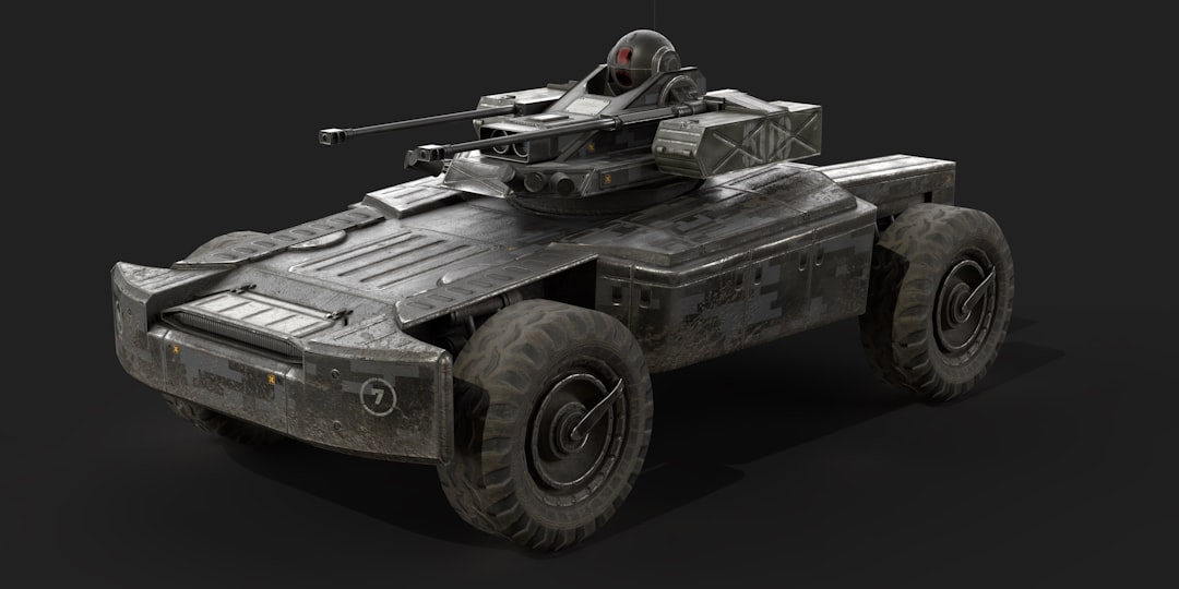 A model of a military vehicle on a black background