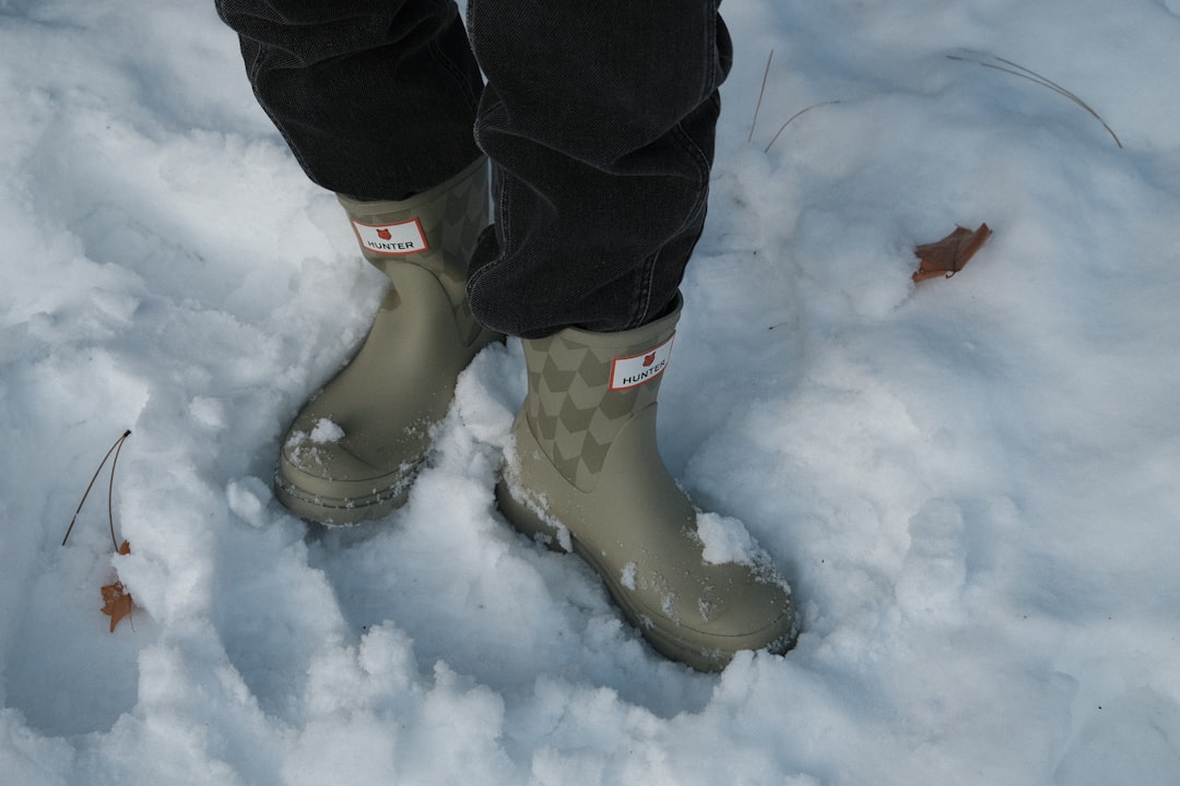 Boots standing in fresh snow