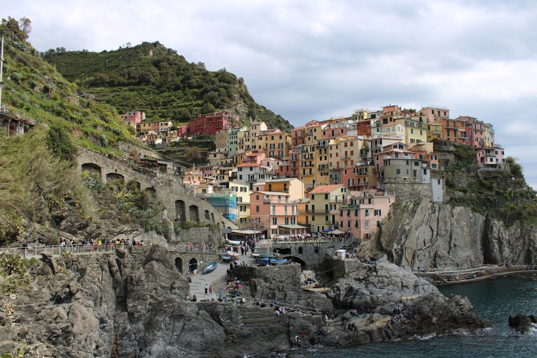 A small village on a cliff overlooking the ocean