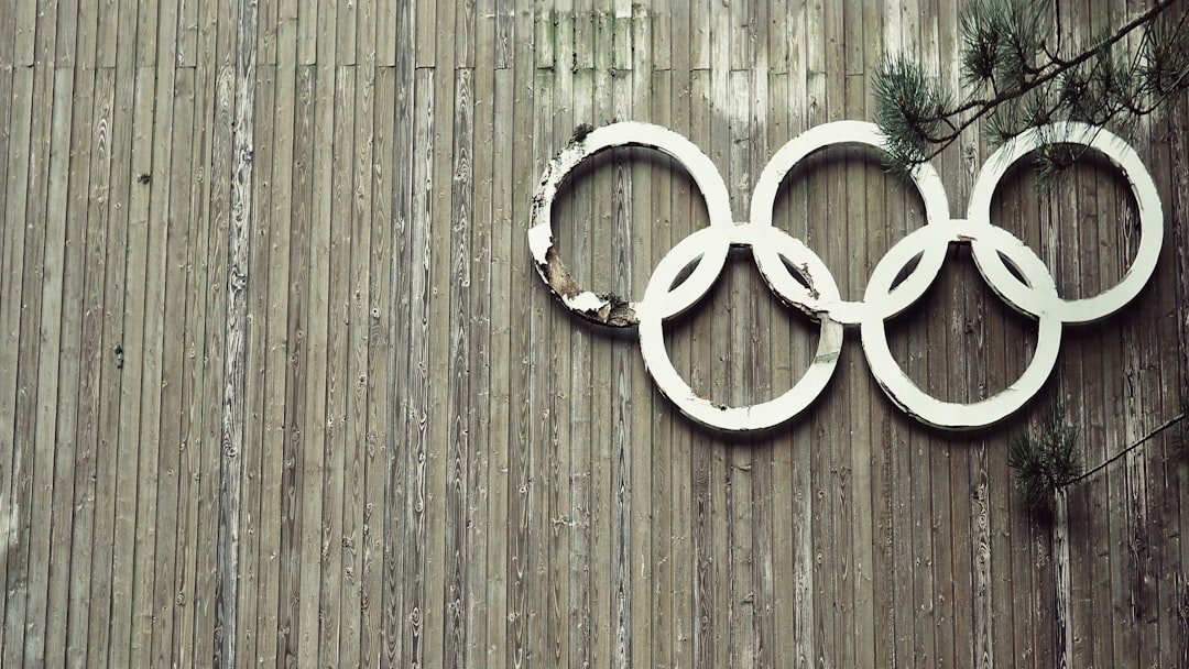 Olympic symbols on wooden wall