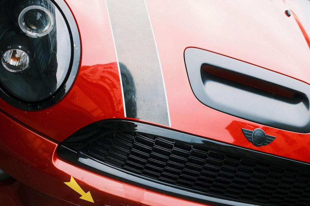 Close-up of a red mini cooper car front