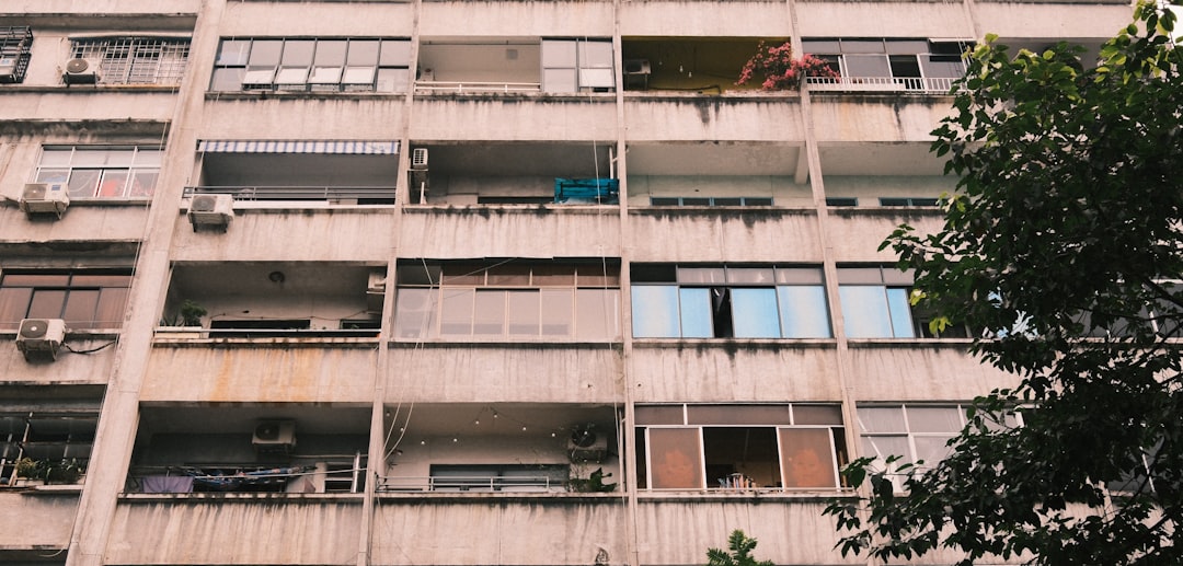 Apartment building with balconies and windows