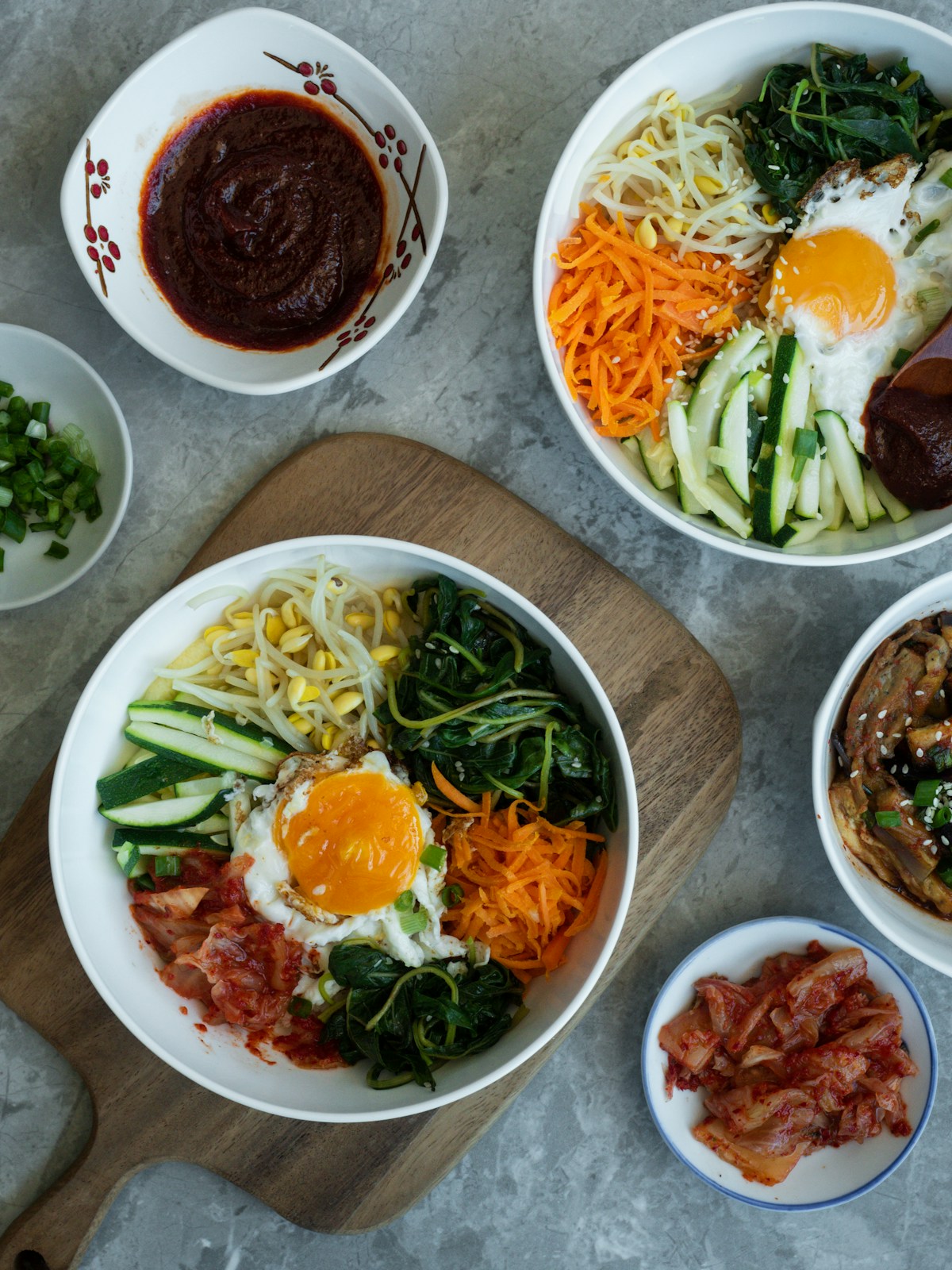 Korean bibimbap with kimchi and vegetables