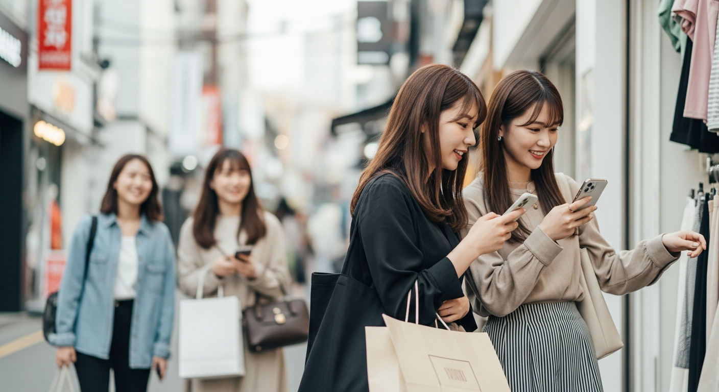 young japanese tourists hongdae shopping