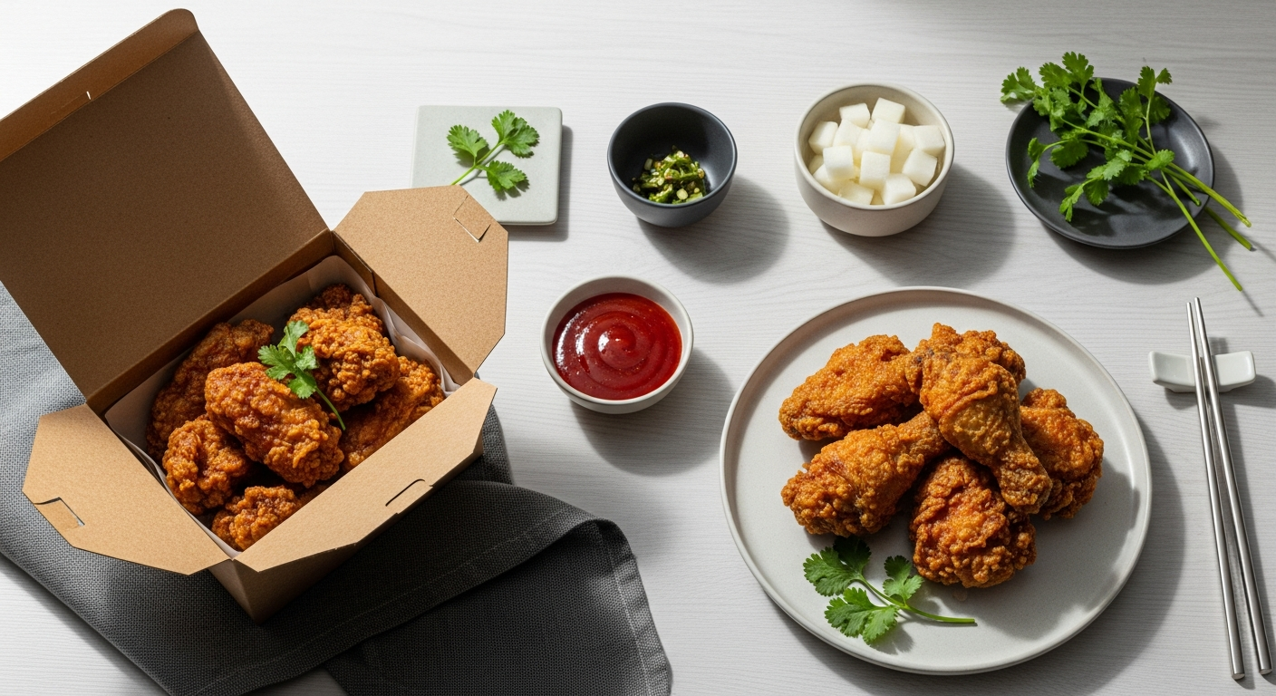 korean fried chicken unboxing flat plate