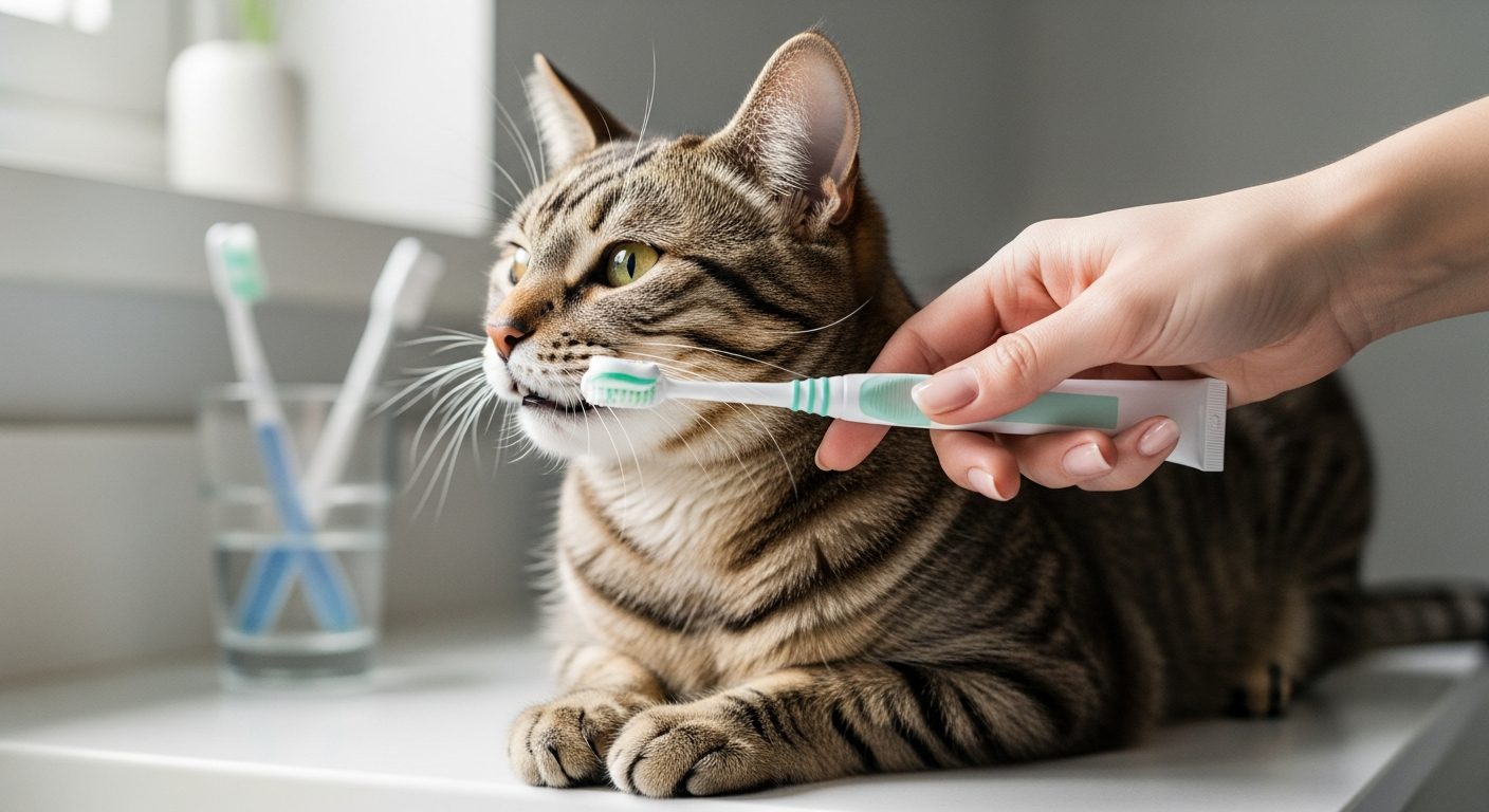 cat tooth brushing routine home