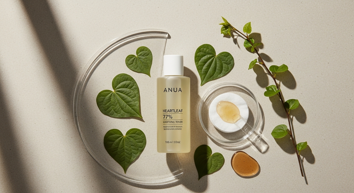 anua heartleaf toner flatlay korean beauty