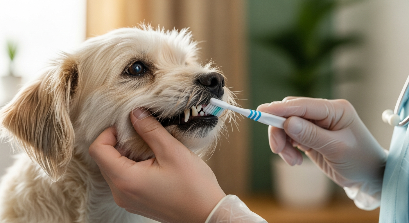 small dog teeth brushing gum line cleaning
