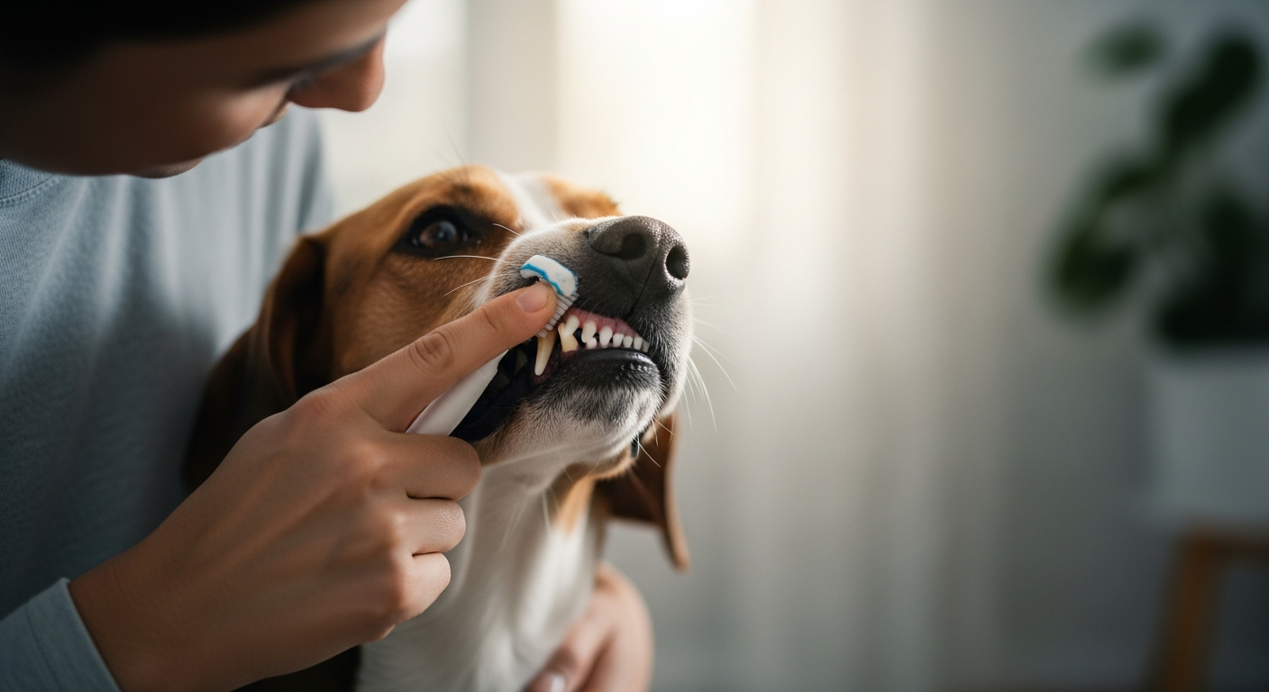 brushing dog teeth finger brush at home