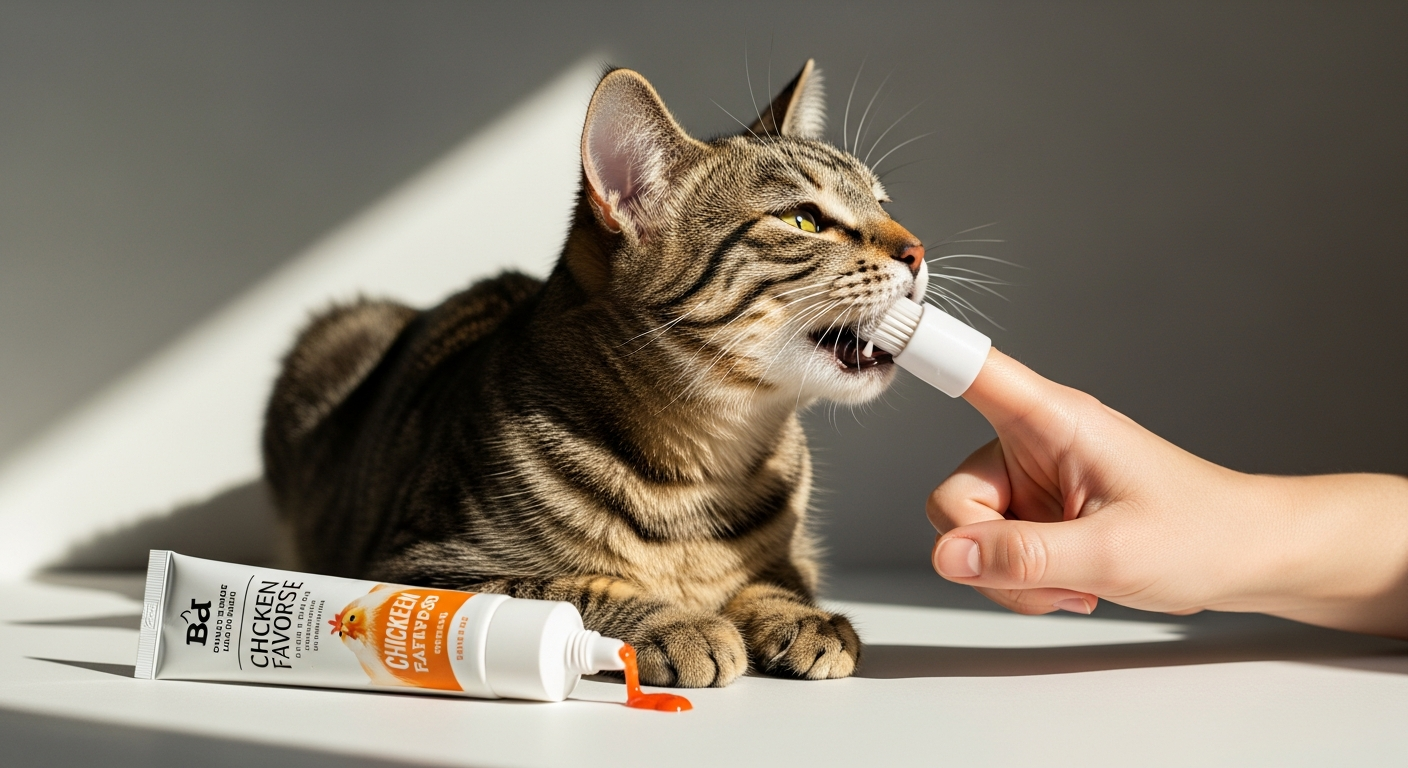 cat tooth brushing finger brush chicken paste