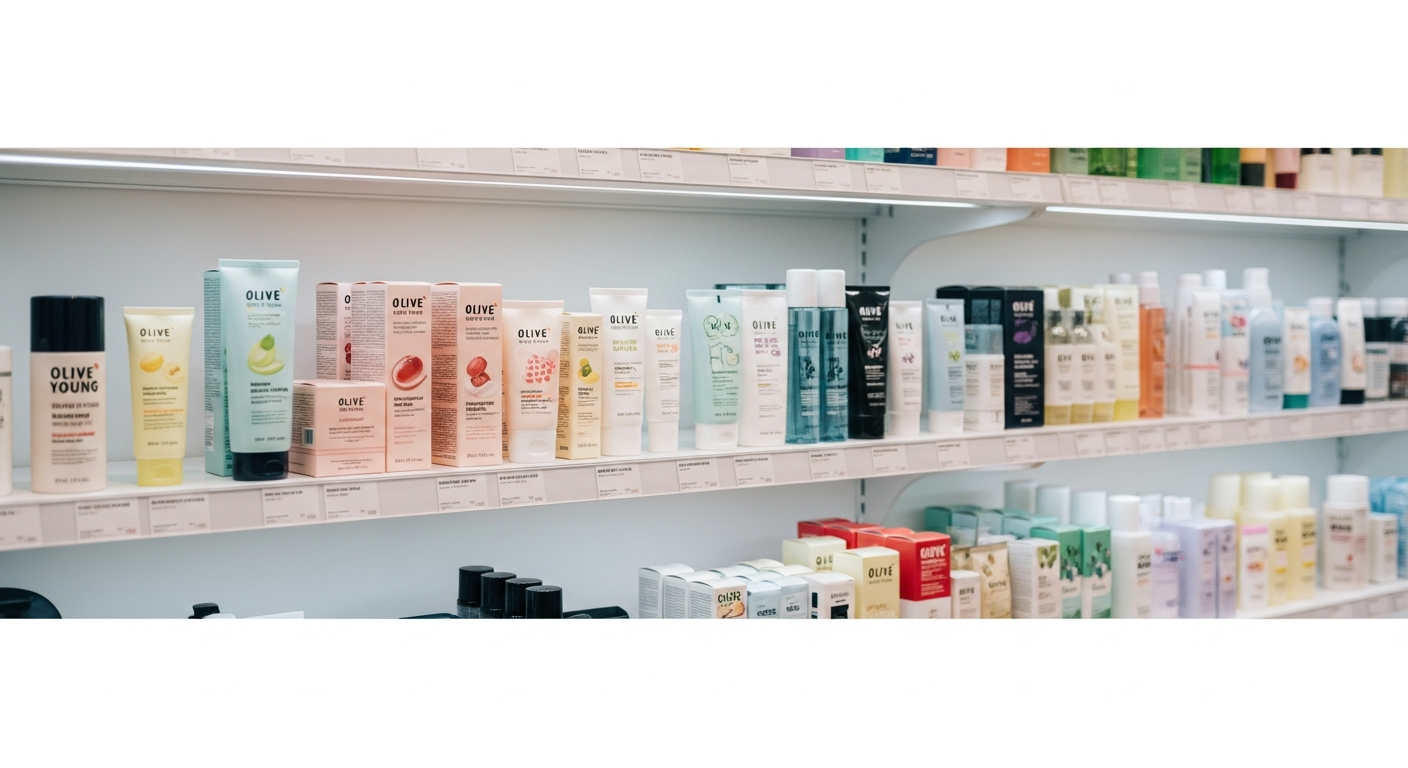 olive young cosmetics shelf korea
