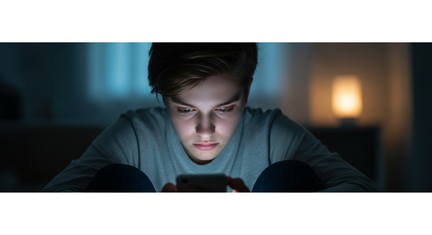 sad kpop fan looking at phone late night