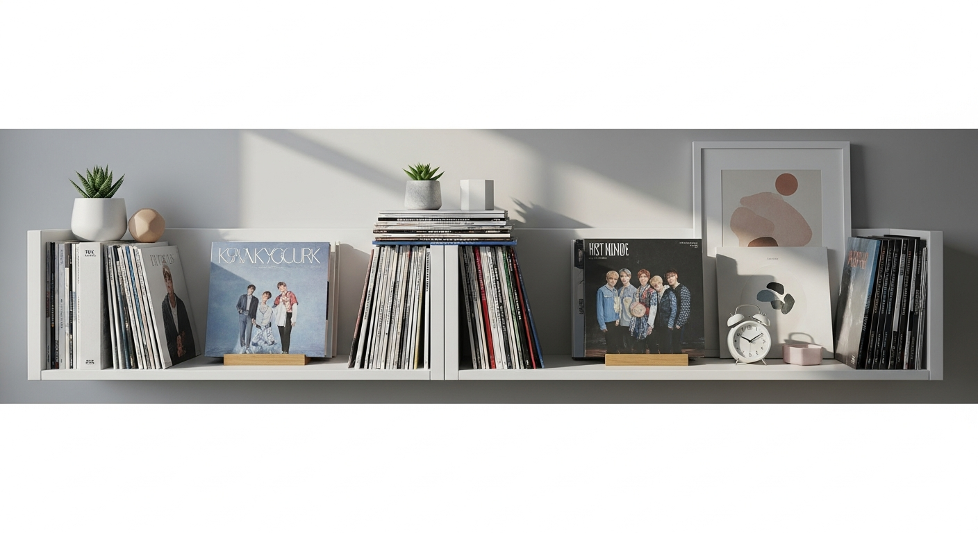 kpop albums collection bedroom shelf