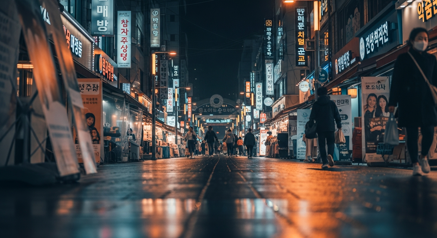 myeongdong street night lights seoul