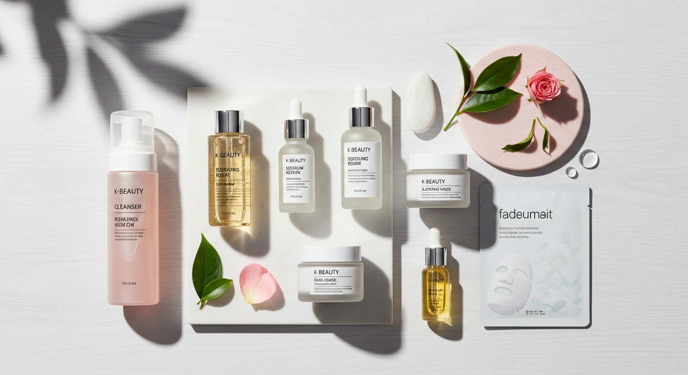 k-beauty routine products flatlay