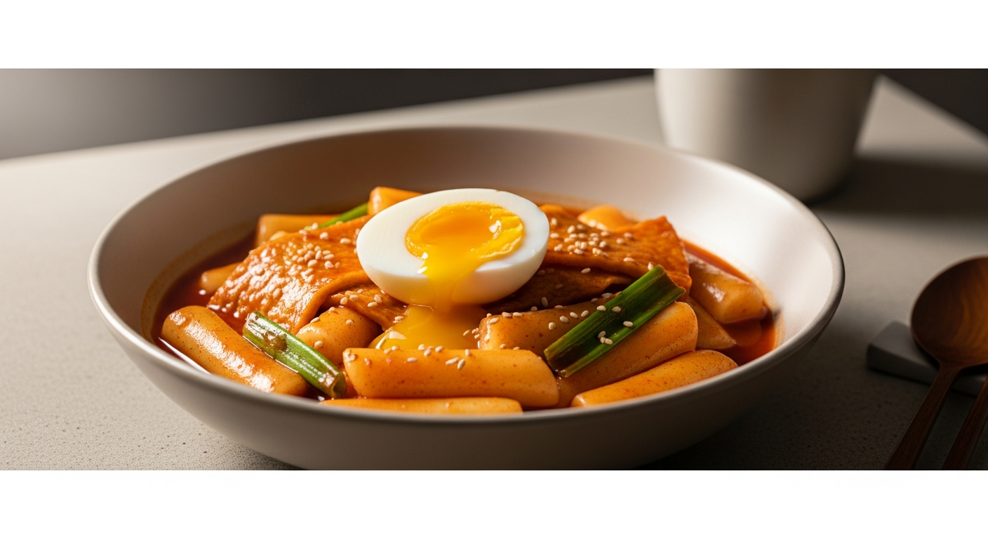 finished korean tteokbokki bowl with egg
