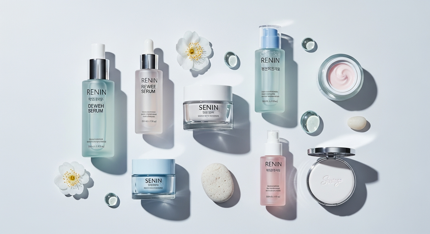 korean glass skin products flatlay