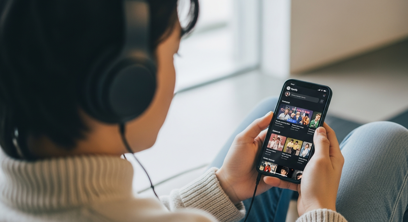 kpop fan listening music spotify