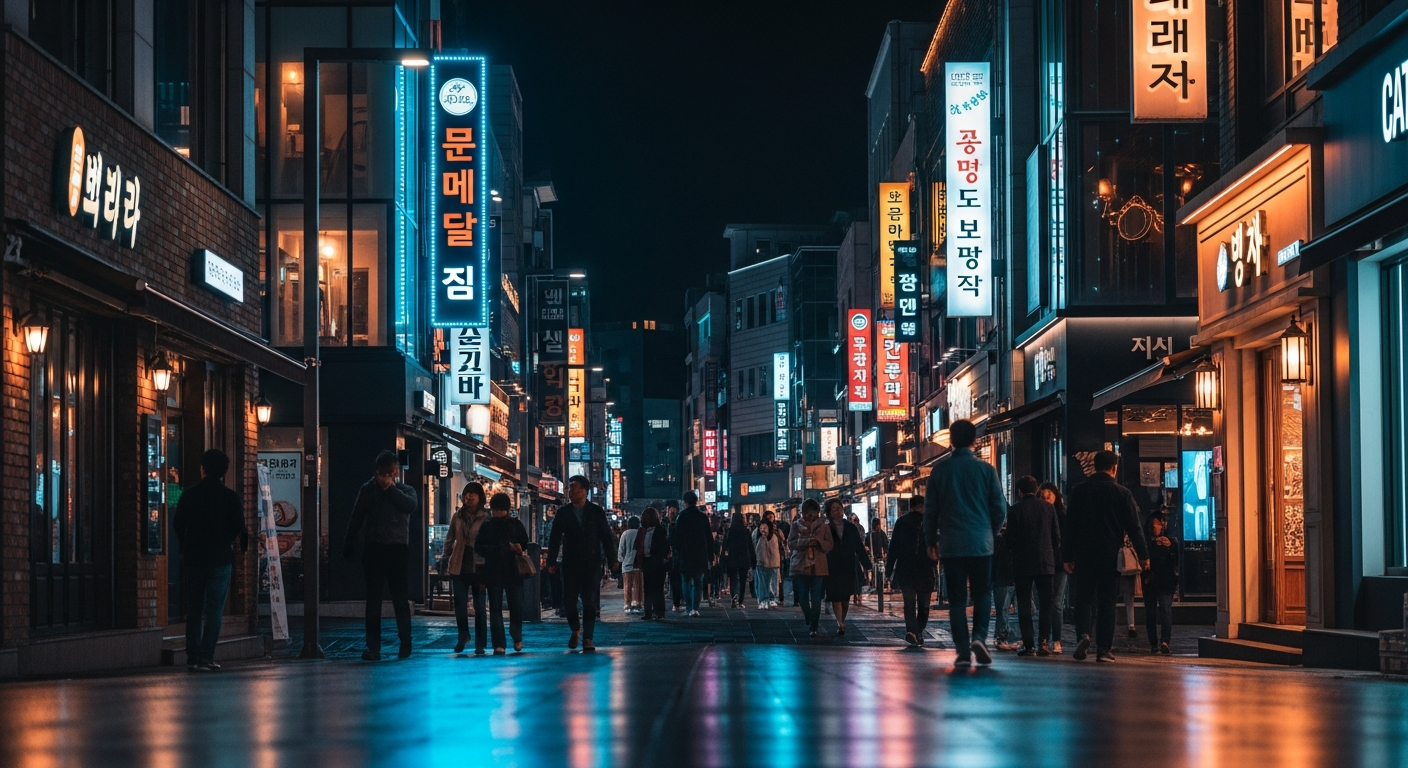 itaewon seoul neon street night drama setting