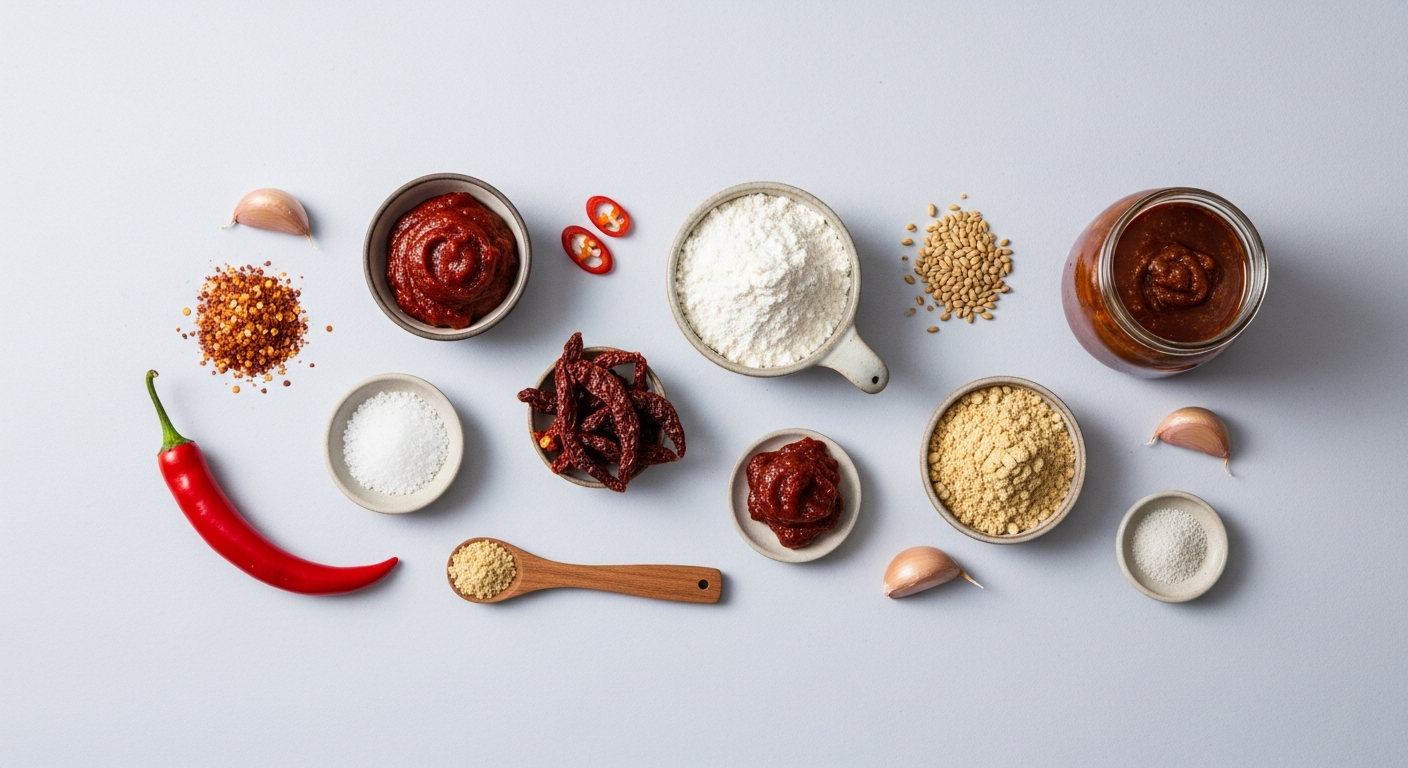 korean gochujang sauce ingredients flatlay