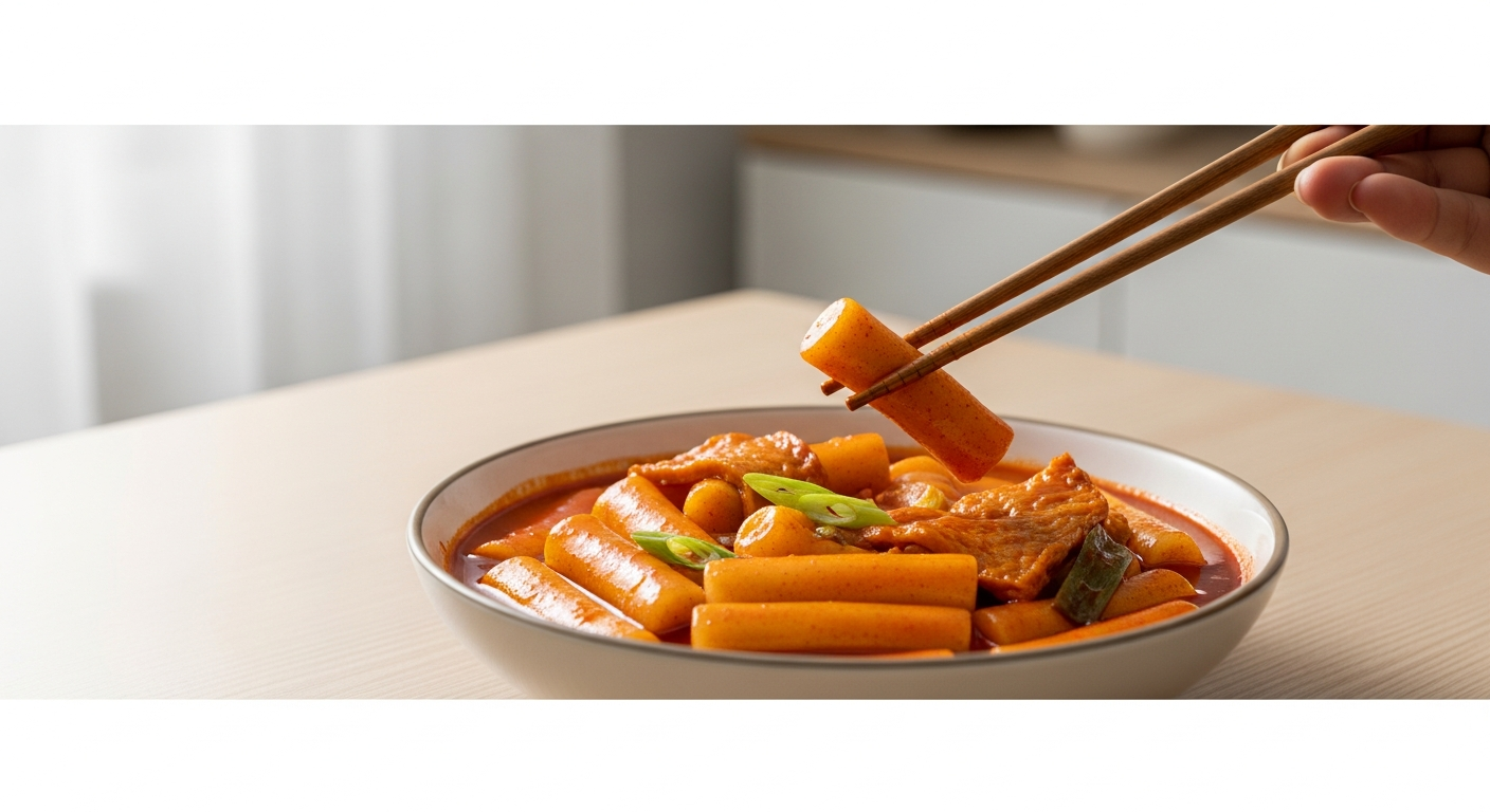 korean tteokbokki home cooked bowl chopsticks
