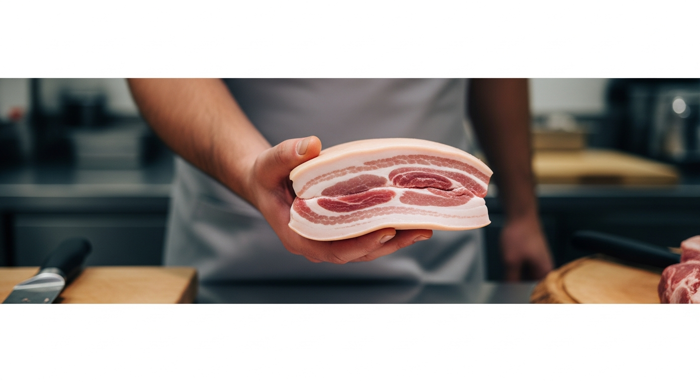 raw pork belly three layer cut butcher