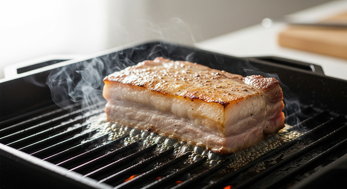 cast iron grill pork belly rendering fat