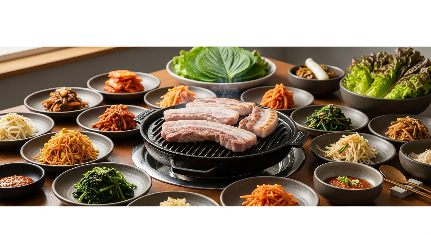 korean banchan side dishes samgyeopsal table setting