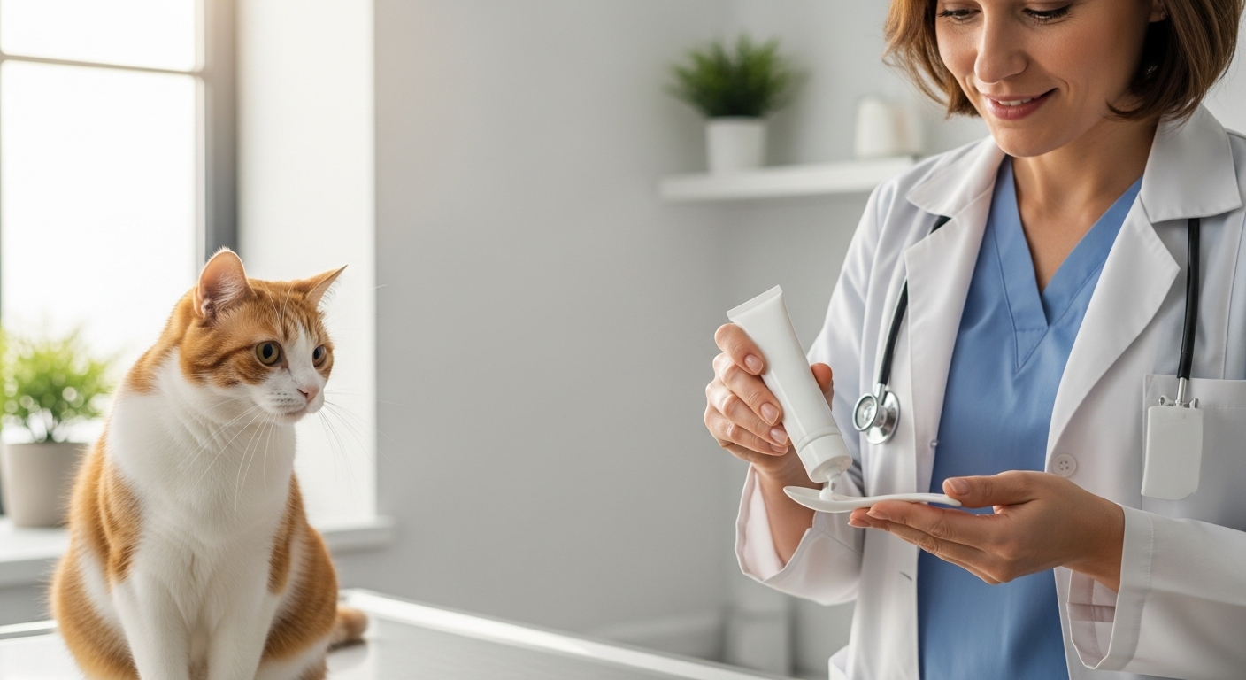 veterinarian testing pet toothpaste flavor cat