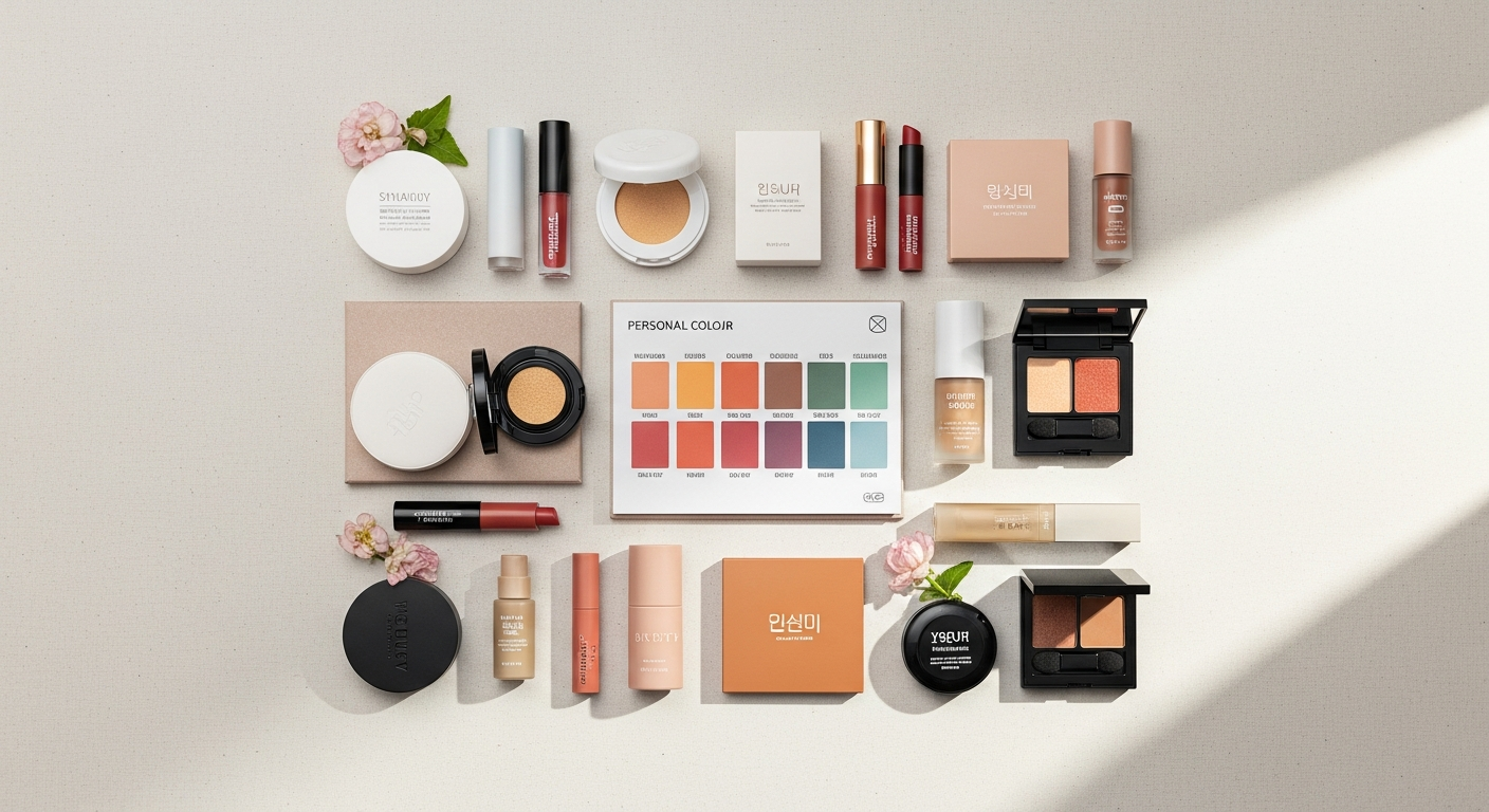 korean indie cosmetics flatlay personal color