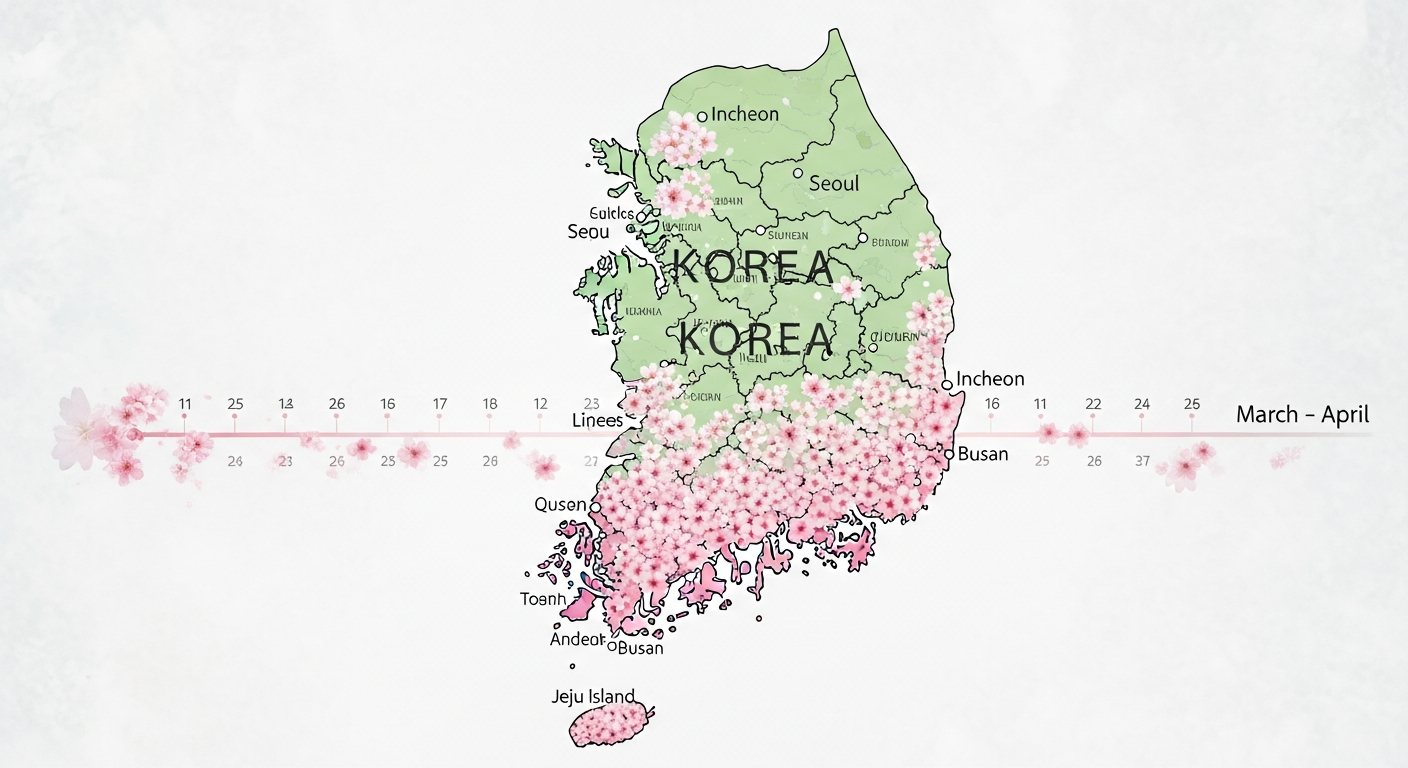 korea cherry blossom calendar map 2026