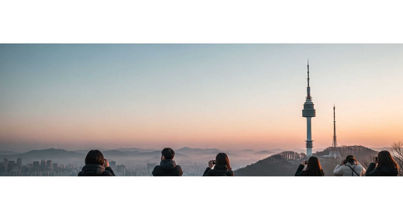 n seoul tower morning view tourists
