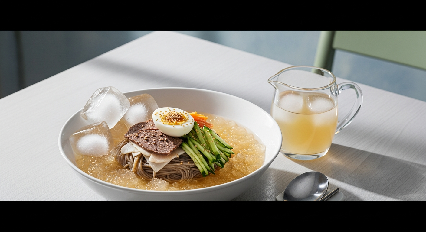 naengmyeon cold buckwheat noodles ice