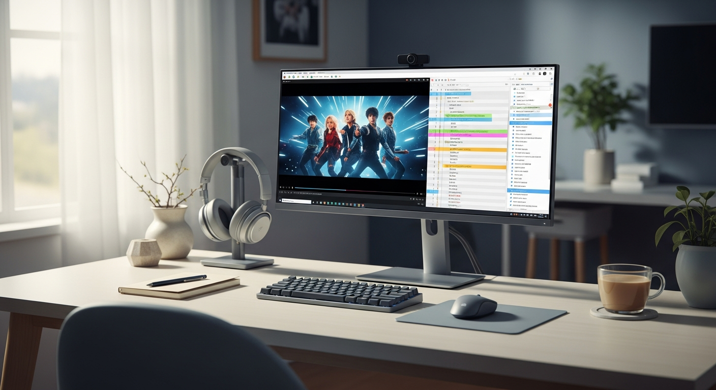 kpop lyric translation workspace desk setup