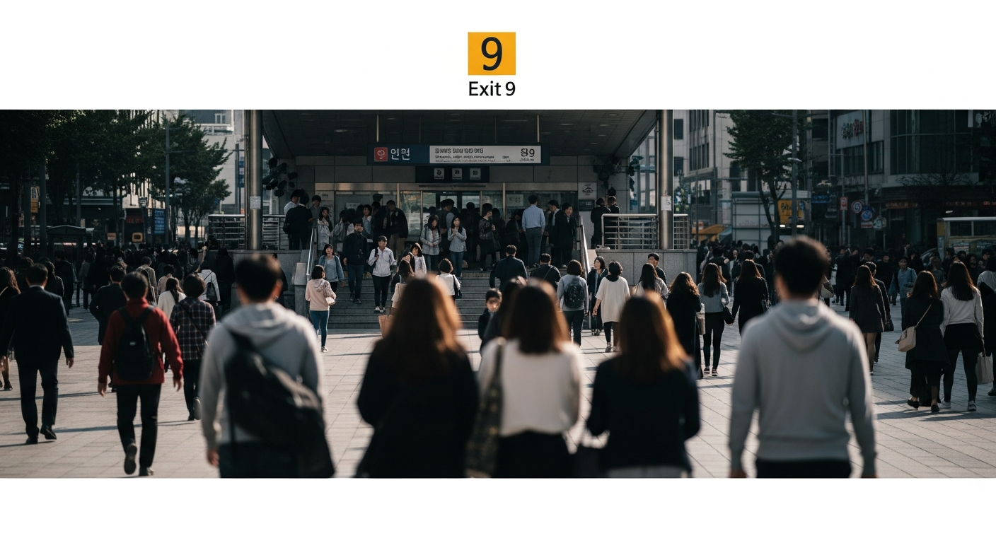 hongik university station exit 9 daytime crowd