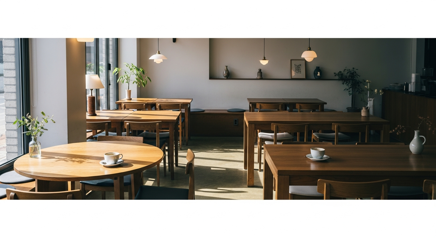 yeonnam-dong cafe interior wooden tables