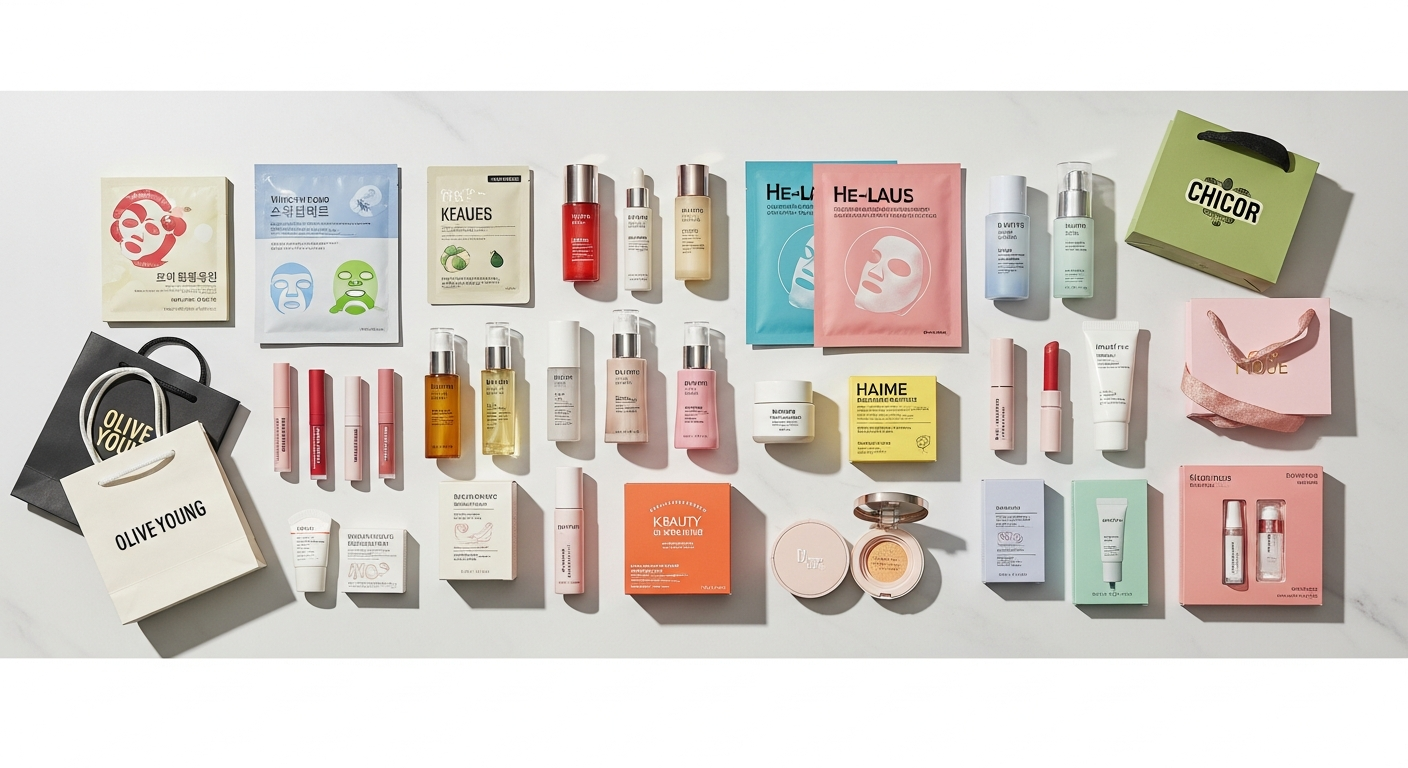hongdae k-beauty haul flatlay shopping bags