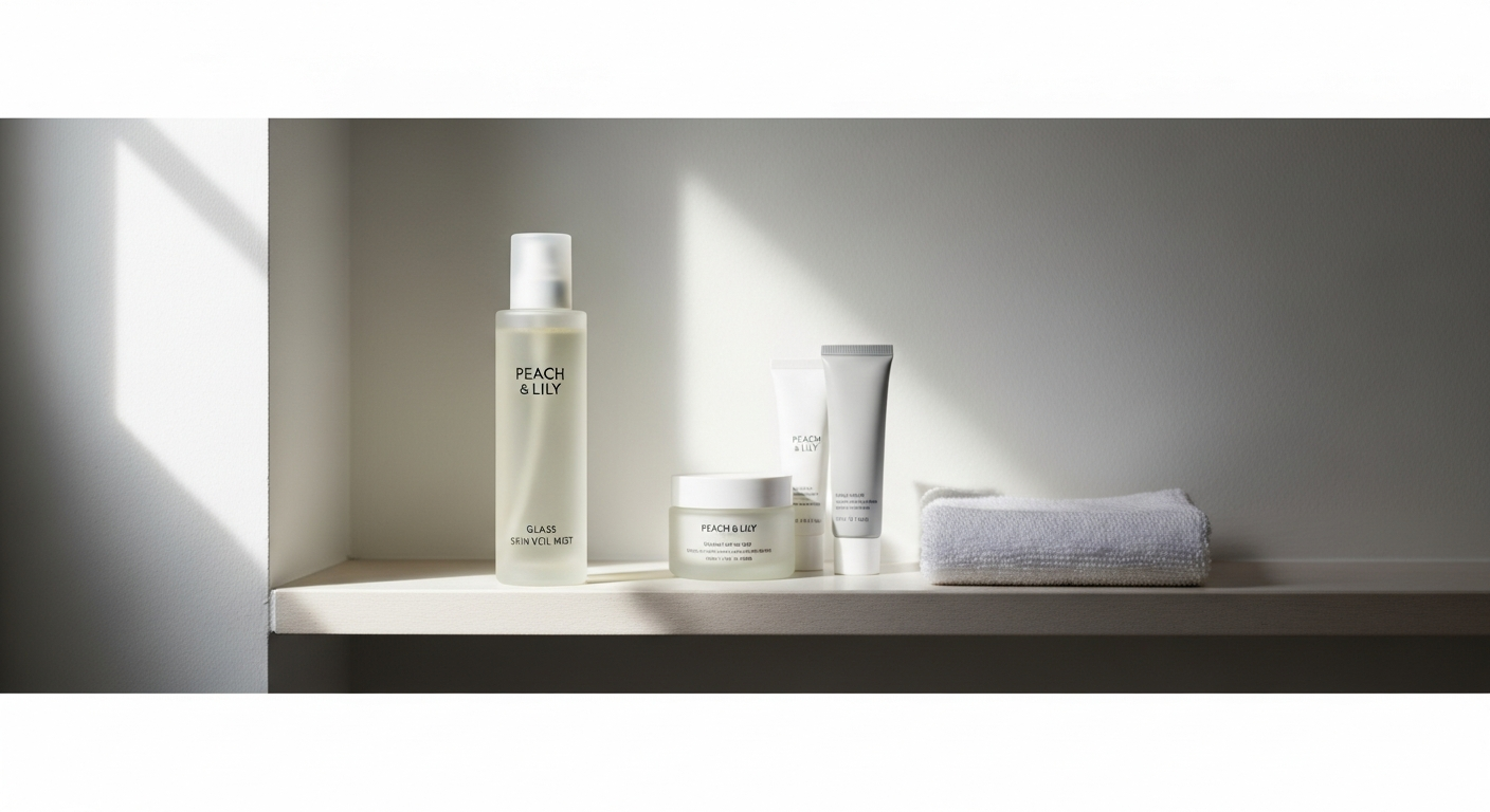 peach and lily mist on bathroom shelf