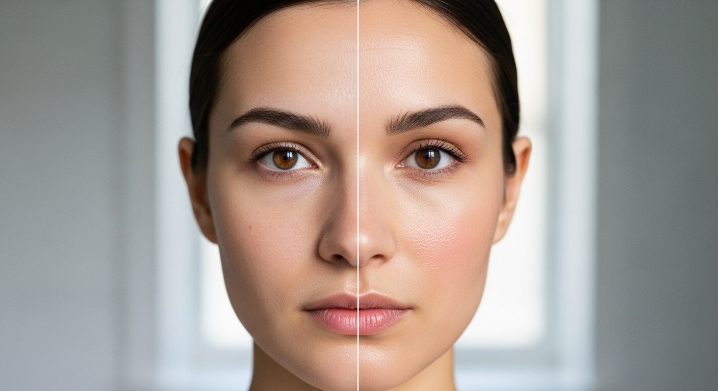 half face skincare comparison test selfie