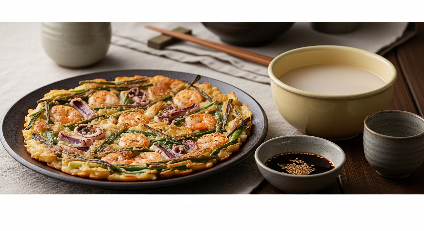 korean haemul pajeon seafood pancake makgeolli