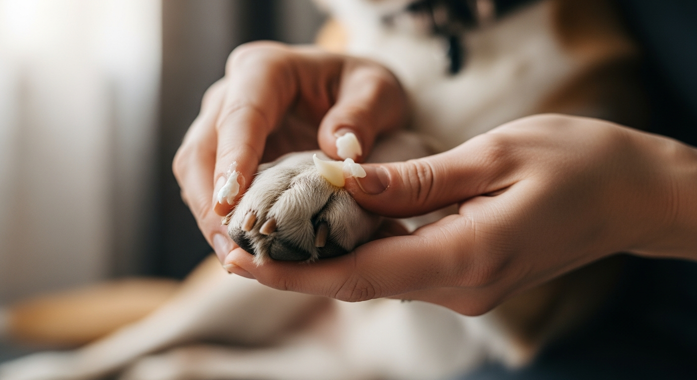 dog paw balm application close up