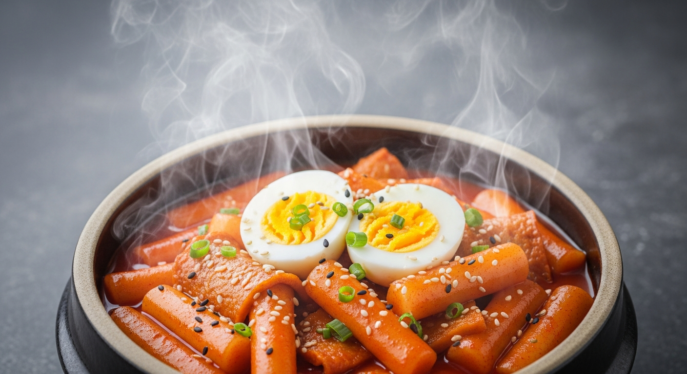 tteokbokki served bowl close up steam