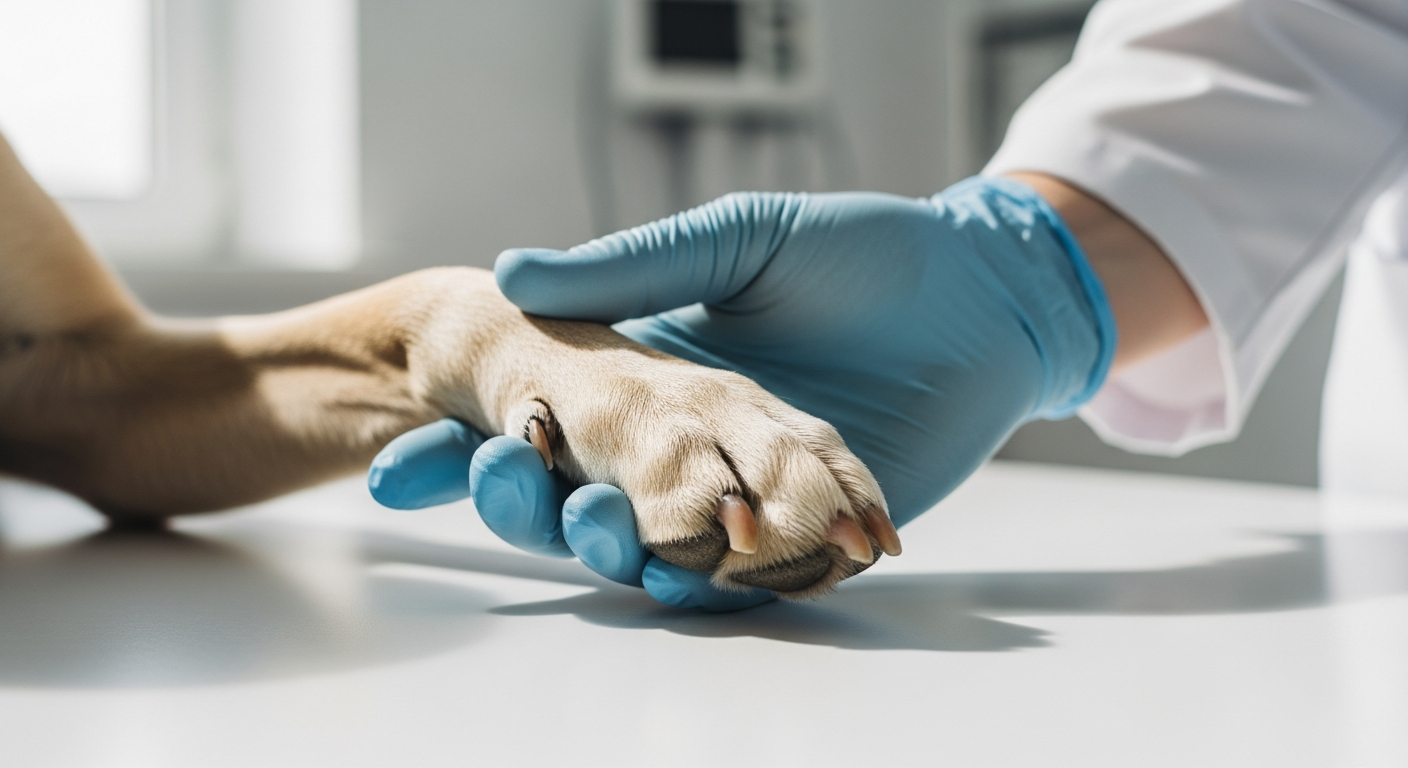 dog veterinary checkup paw