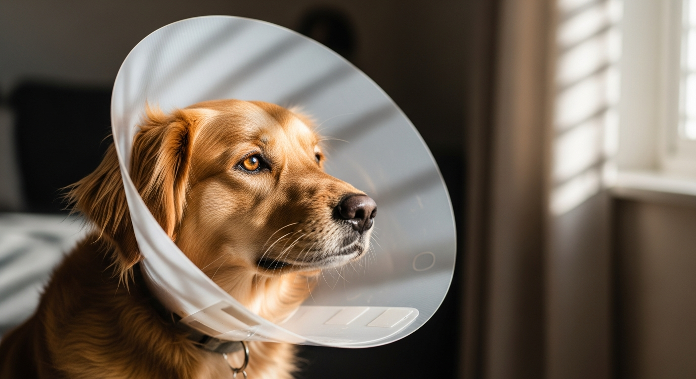 dog wearing elizabethan collar