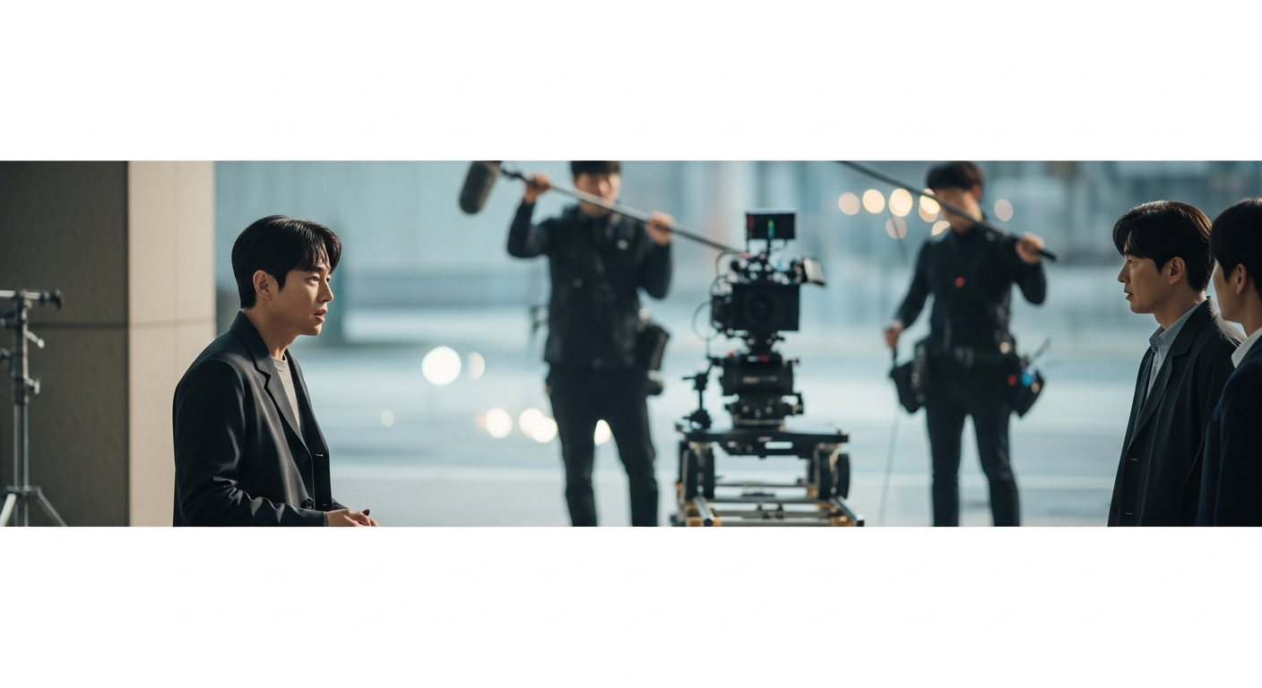 korean actors filming on set