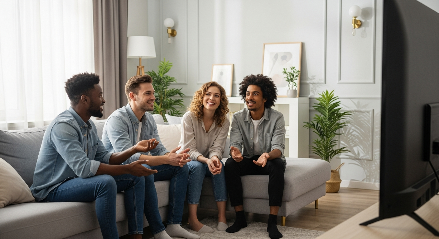 people discussing watching tv