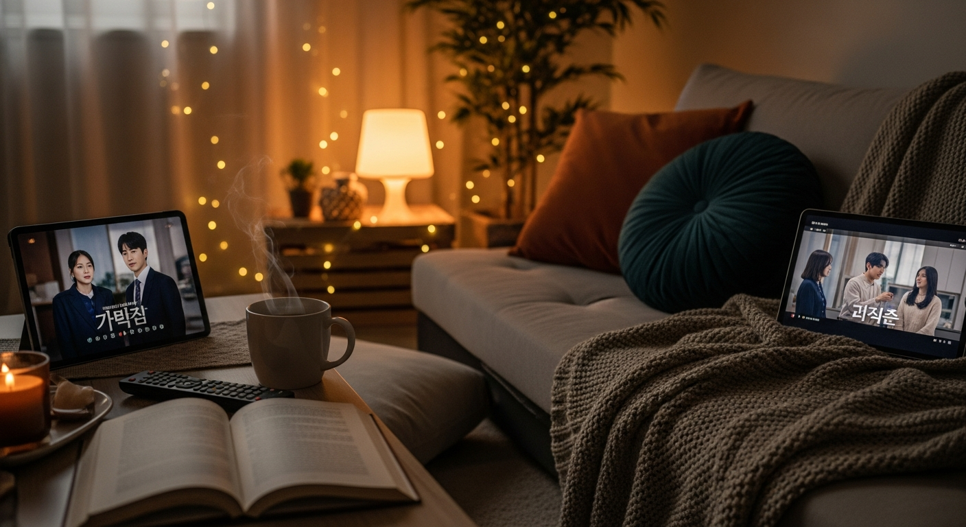 cozy evening korean drama warm lights