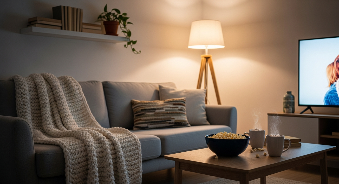 cozy living room netflix night